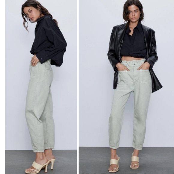 Zara Jeans Zara Paper Bag Slouchy Jeans In Light Green Poshmark